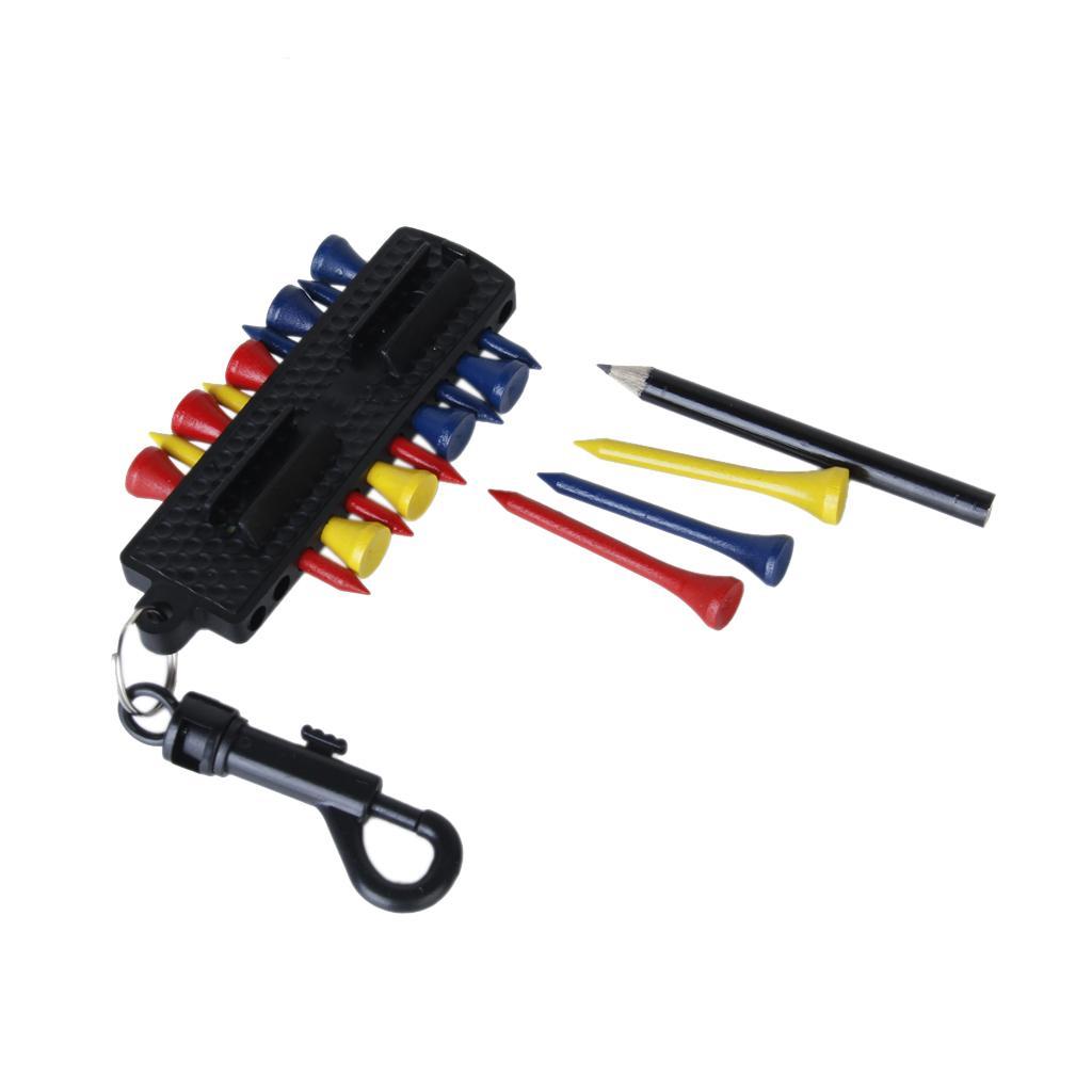 GOLF TEE HOLDER CARRIER 12 Tees 2 Ball Markers Divot Tool Pencil W Snap Clip