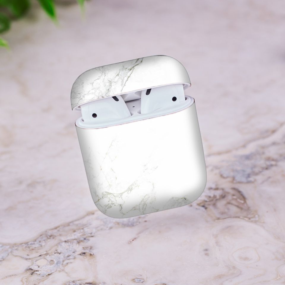 Miếng dán skin chống bẩn cho tai nghe AirPods in hình đá trắng - dah002 (bản không dây 1 và 2