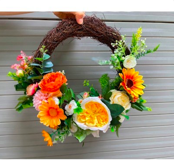 Vòng hoa giả treo cửa - đường kính 35 đến 45 cm - hoàn thiện y hình - Cây giả, hoa lụa Decor trang trí nhà cửa - Vòng hoa xanh