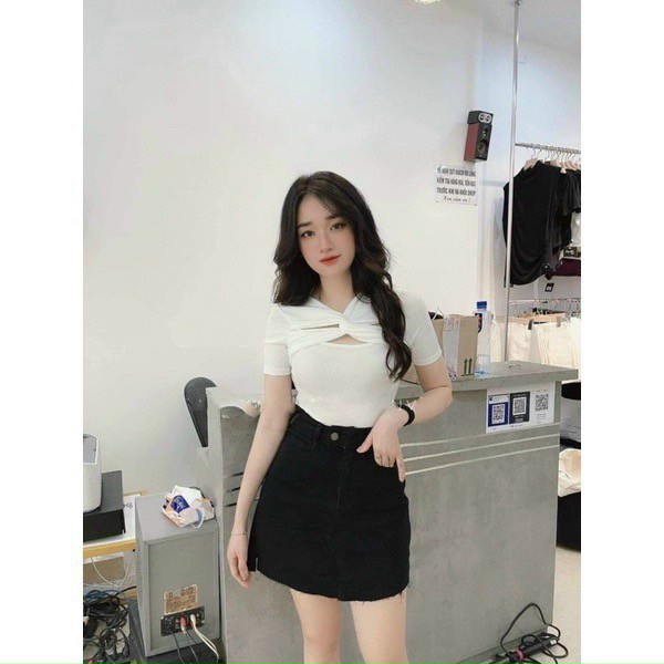 Áo croptop tay ngắn xoắn ngực thời trang XIXO cao cấp - mã ATN0048