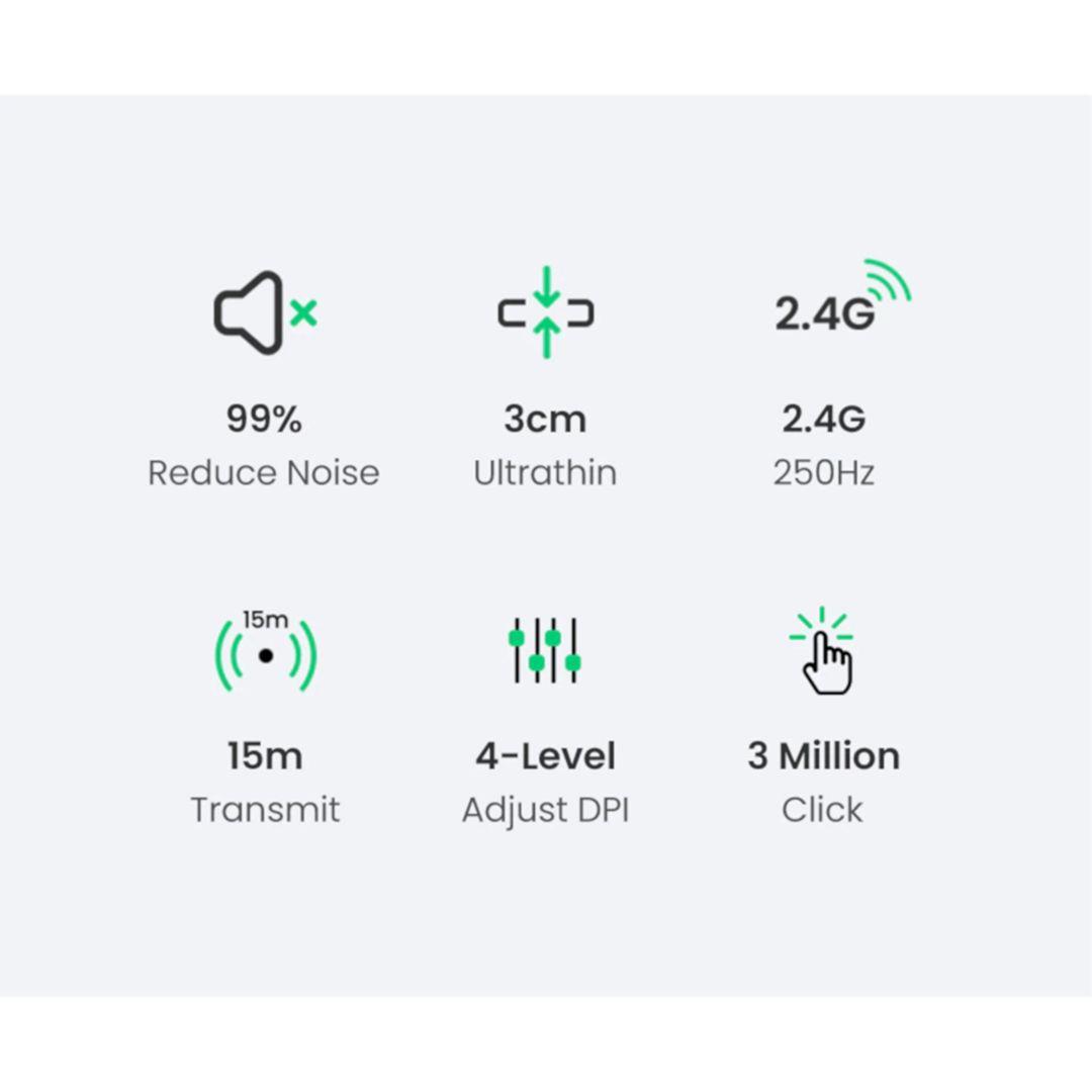 Ugreen UG90373MU001TK 4000dpi 10M 2.4g Màu Xám Chuột không dây - HÀNG CHÍNH HÃNG