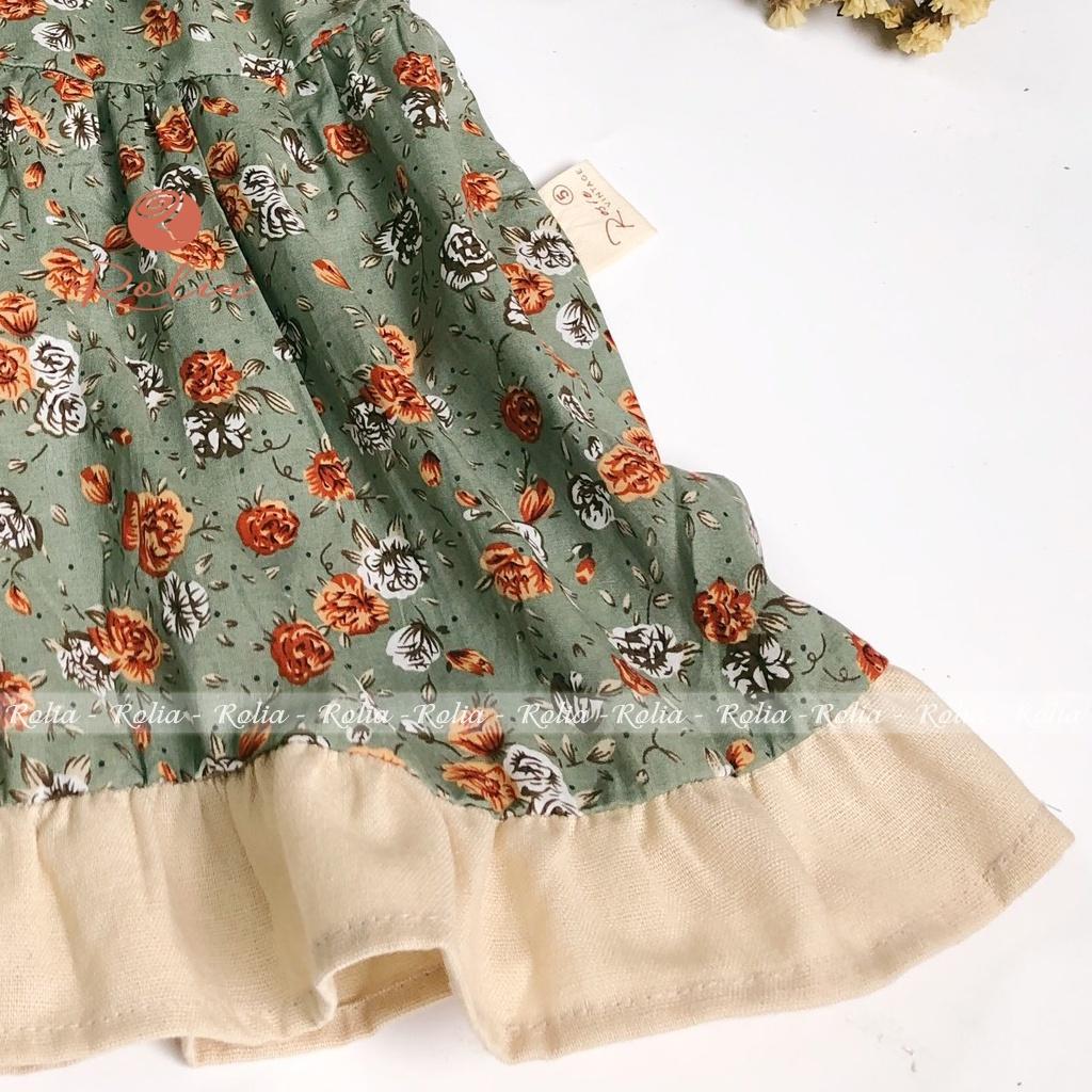 Váy hoa nhí cam ROLIA , chất vải xô đũi mềm mát cho bé gái từ 9-38kg V90