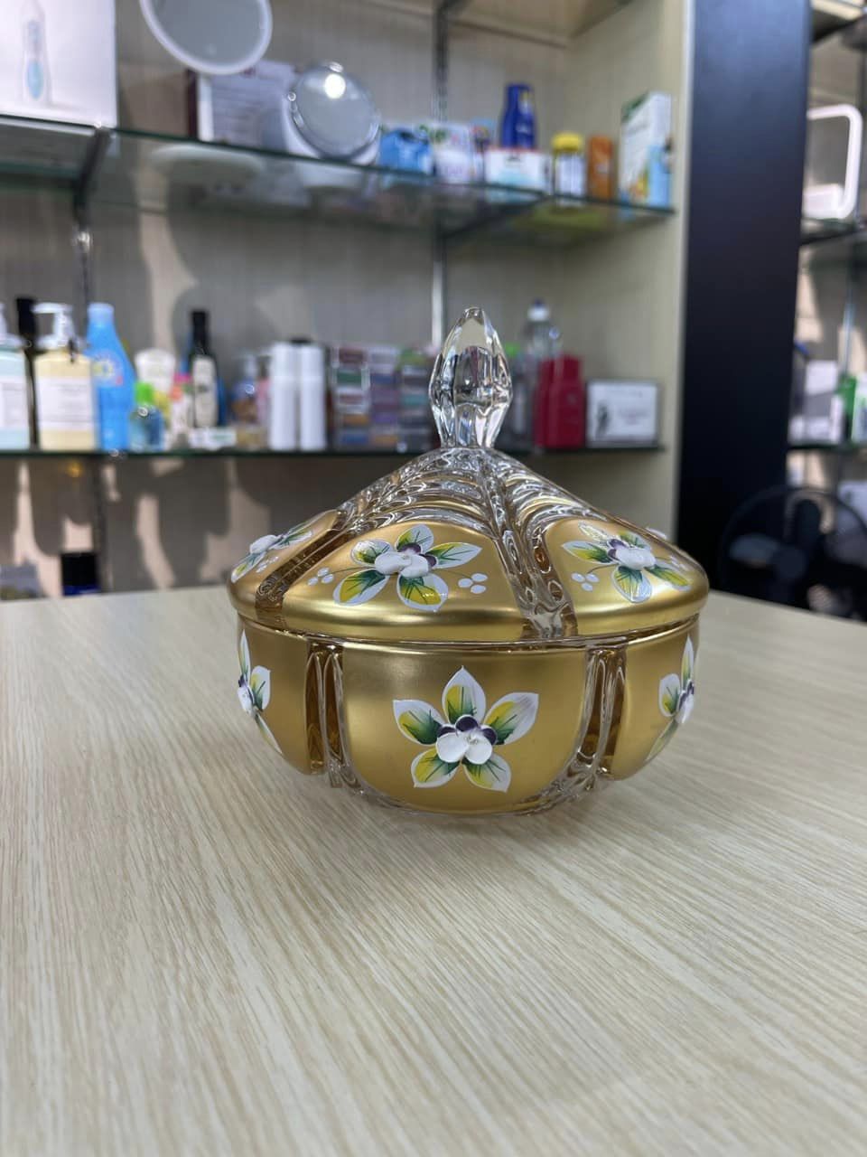 Thố kẹo mứt Bohemia mạ vàng 16cm