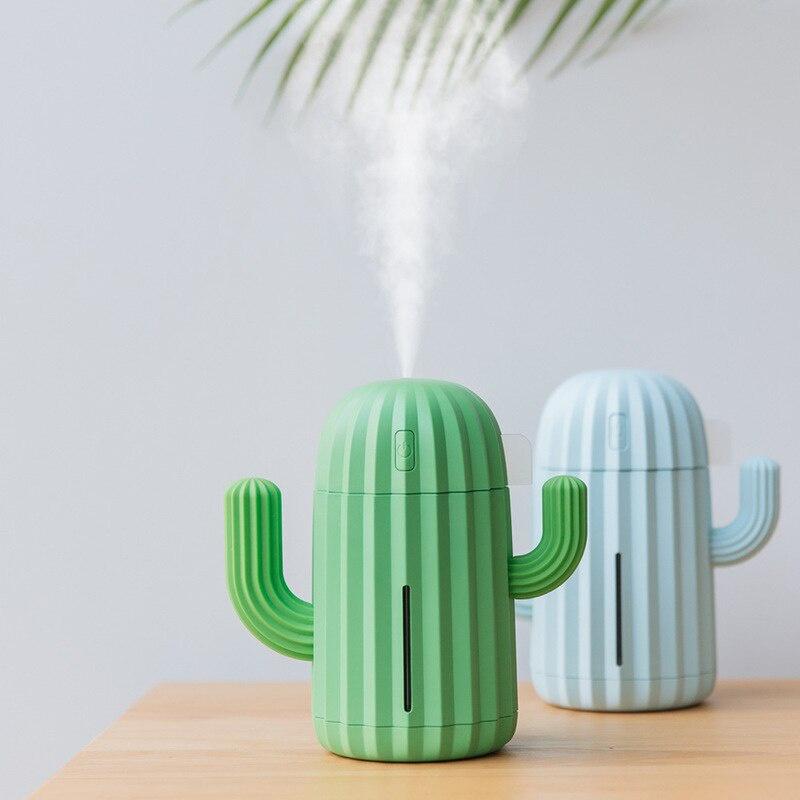 0 cái Máy phun sương tạo độ ẩm không khí mini hình xương rồng có đèn LED cổng sạc USB dung tích 340ml.