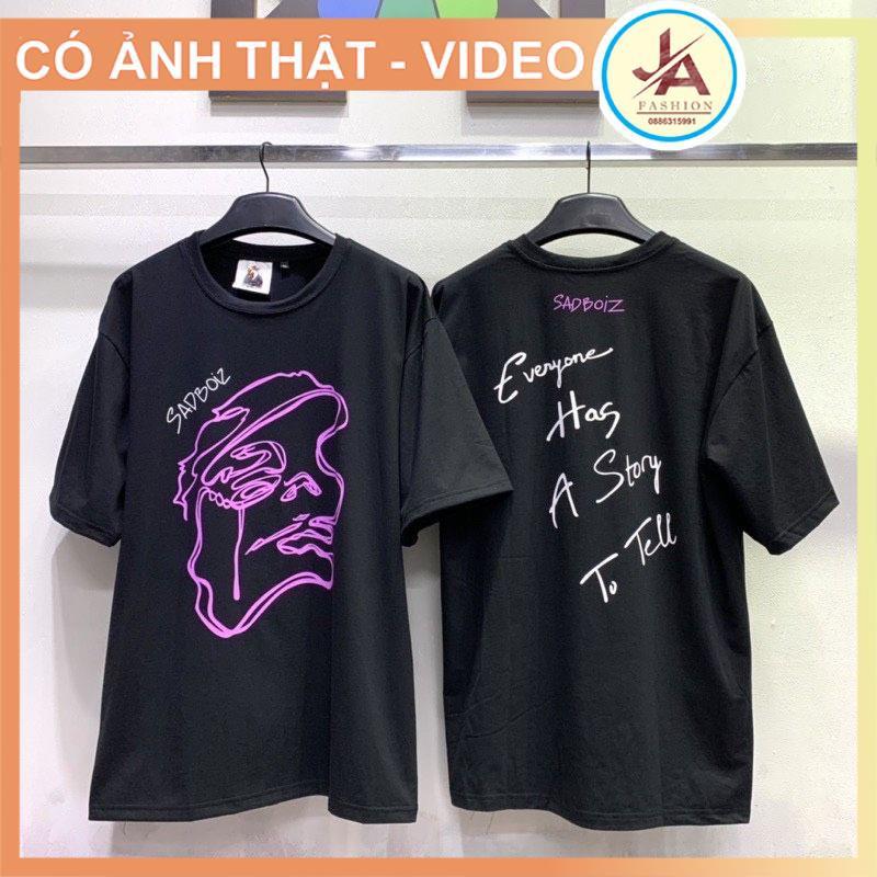 Áo thun nam nữ unisex form rộng SADBOIZ chất cotton co dãn , áo phông tay lỡ hotrend mặt tím phong cách hàn quốc