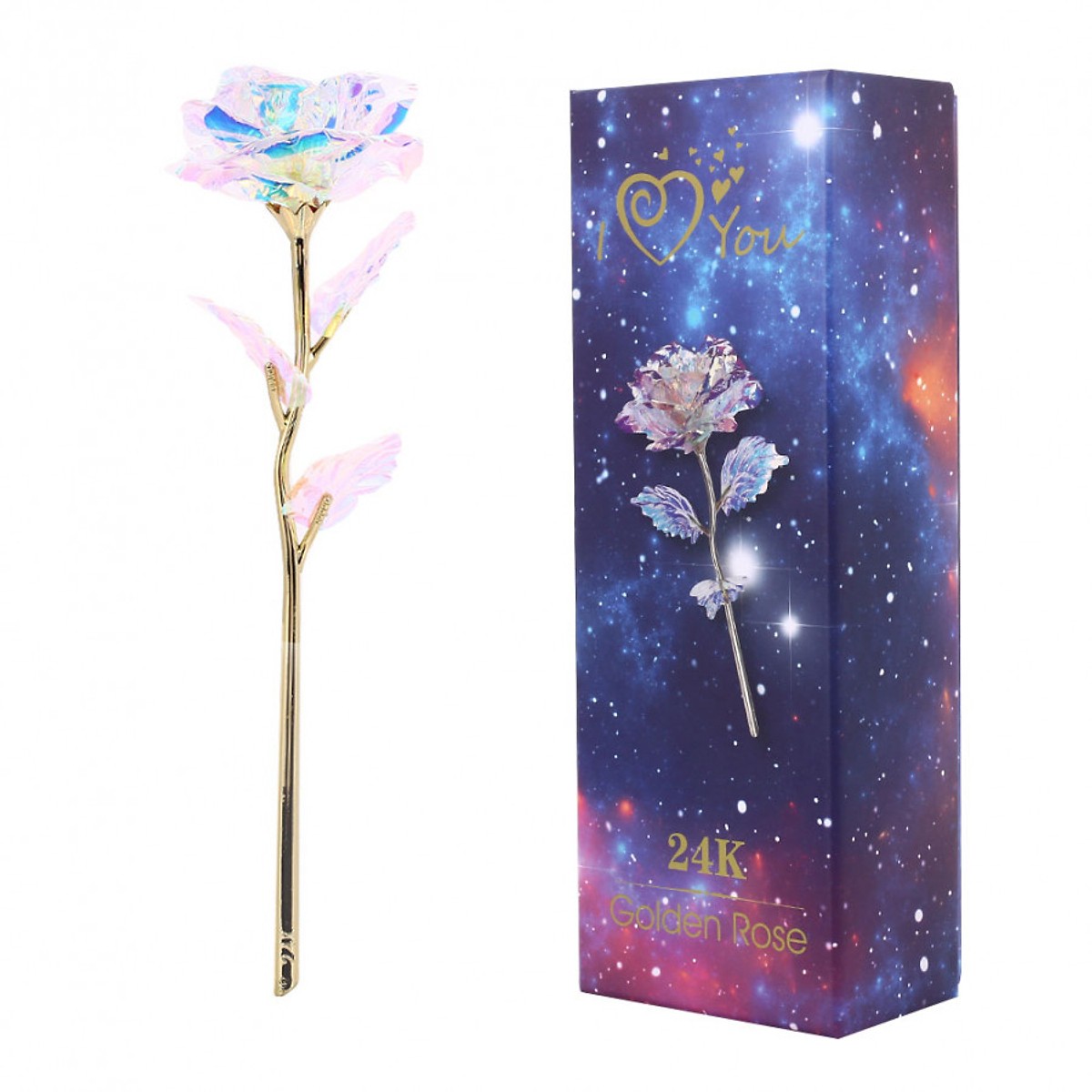 Quà 20/10 - Hoa hồng galaxy phát sáng có chân đế love