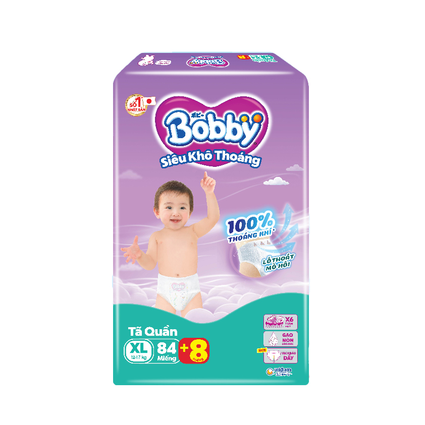 [TẶNG KÈM 8 MIẾNG] Tã quần Bobby Siêu Khô Thoáng - 100% Thoáng Khí Mega Jumbo