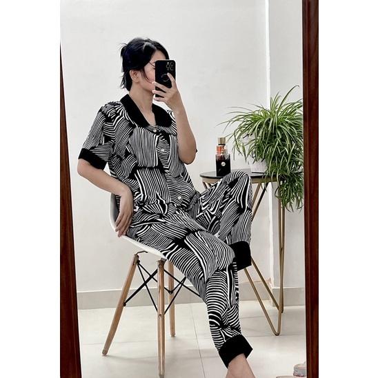 Đồ bộ pijama mặc nhà LỤA cổ sen tay ngắn quần dài sang trọng dưới 62kg