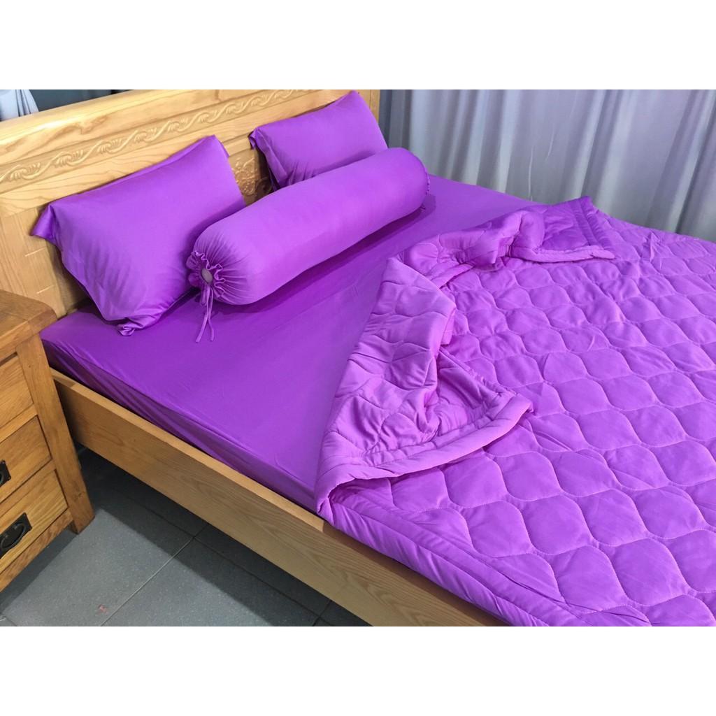 Bộ 4 Món Ga Gối Thun Mát Mềm Cao Cấp - Tím Cà