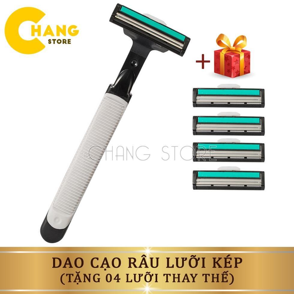 Bộ Dao Cạo Râu Lưỡi Kép Tặng Hộp 4 Lưỡi Thay Thế