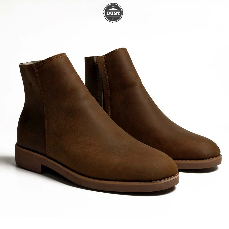 Giày Chelsea Zip Boots Crazy Horse Brown cao cổ nam da bò sáp ngựa điên cao cấp chất lượng tốt