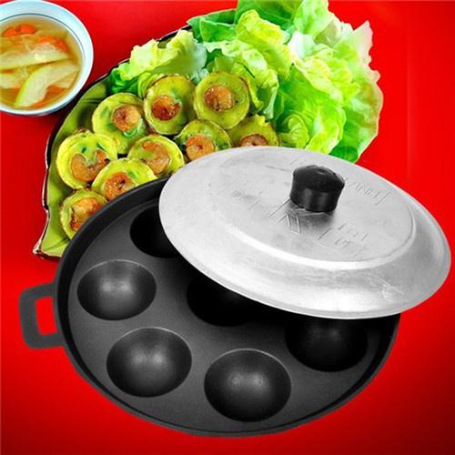 Khuôn làm bánh khọt chống dính 8 lỗ kèm nắp đậy, Chảo làm bánh khọt cao cấp