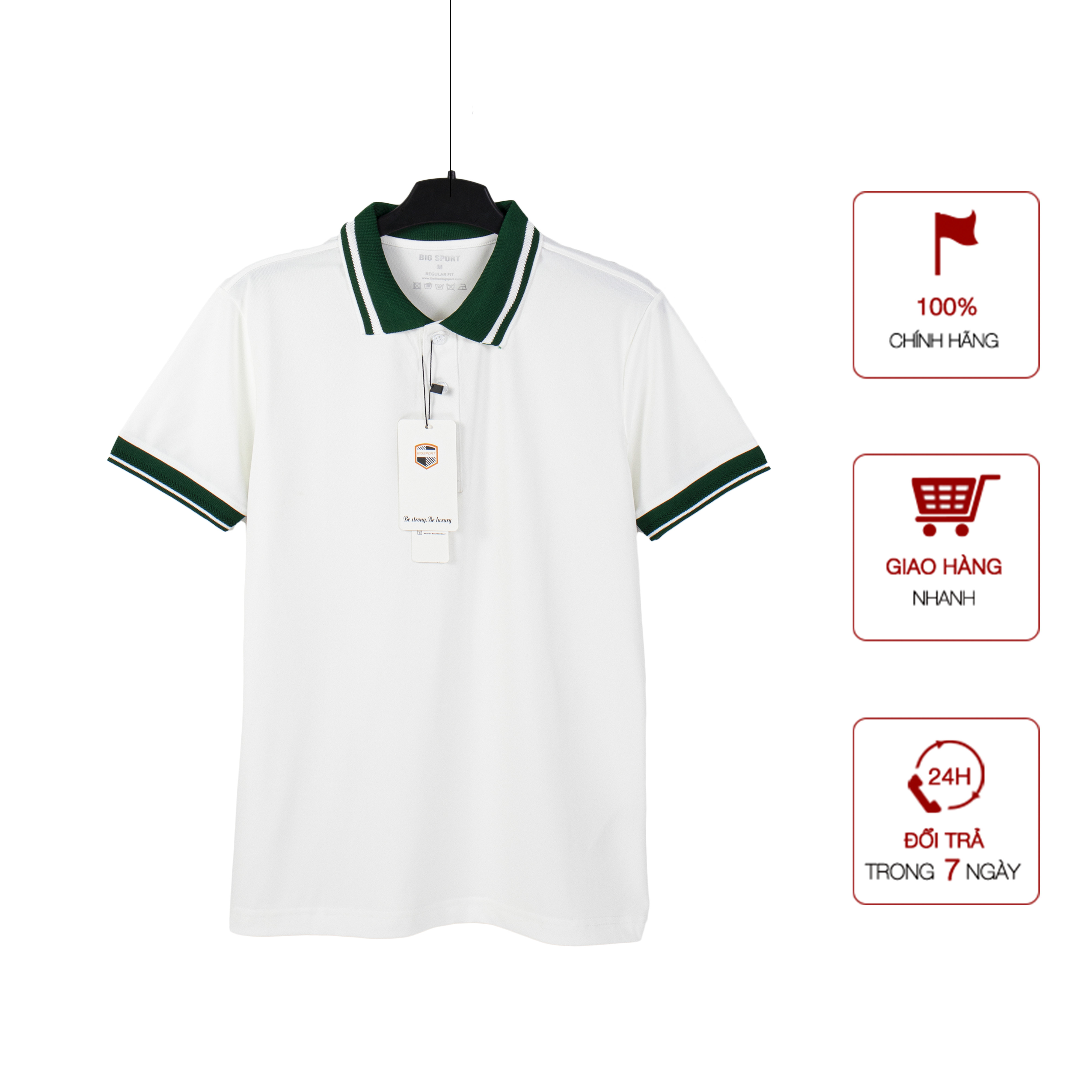 Áo Thun Nam Trơn Basic Polo Ngắn Tay Có Cổ Phối Sọc 100% Vải Cotton Thoáng Mát, Trẻ Trung Cao Cấp Big Sport