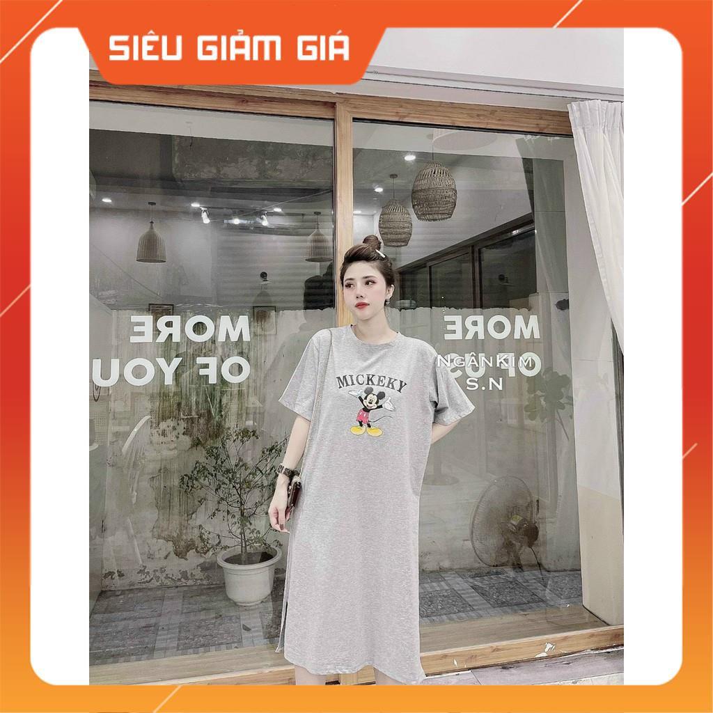 Đầm Bầu Suông Dáng Dài Tay Lỡ Váy Bầu Suông Nữ Cổ Tròn Họa Tiết ,Chất Thun Cotton