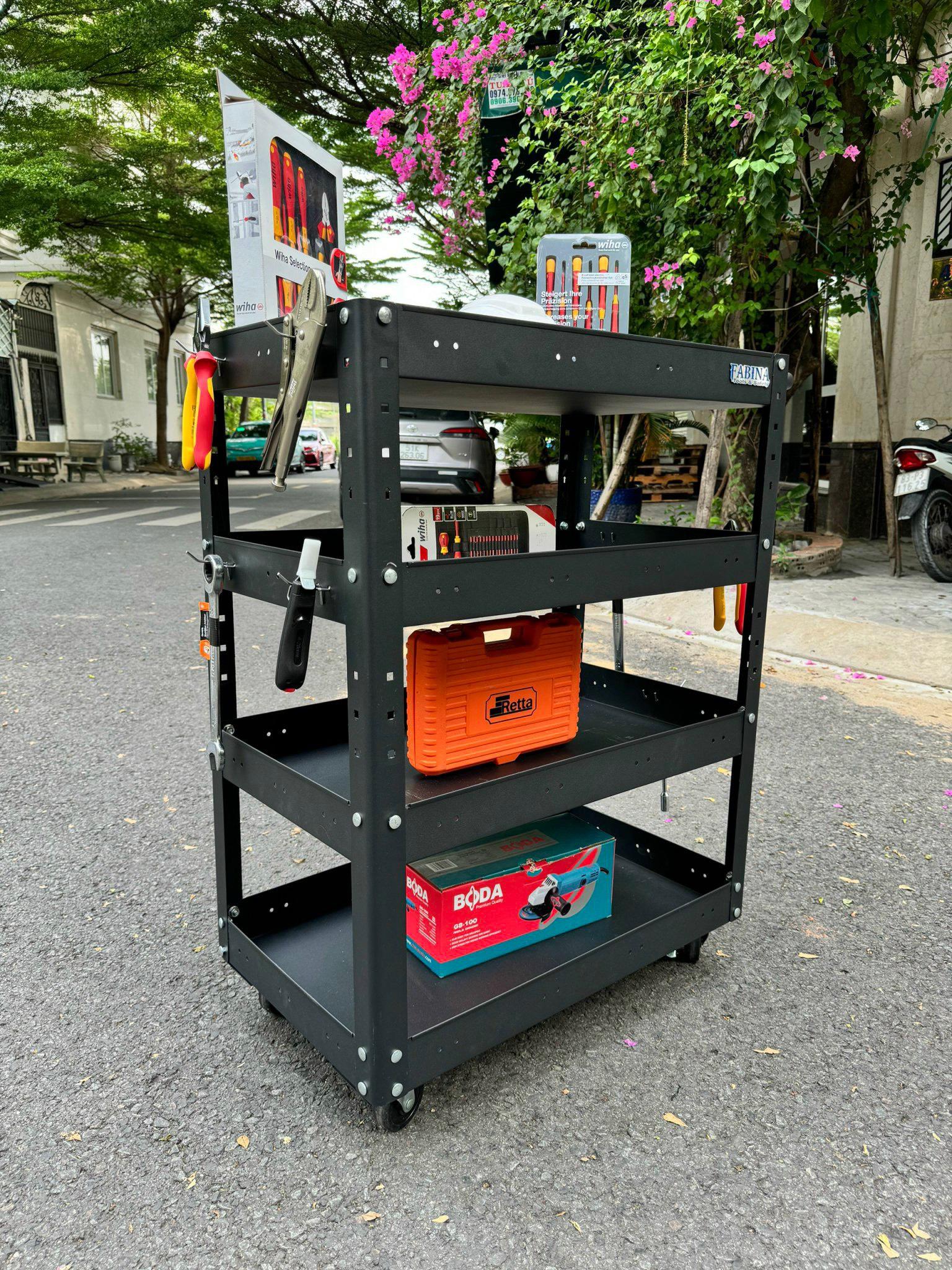 Kệ thép di động 4 ngăn cao 980mm màu đen FABINA
