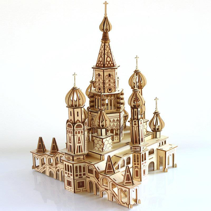 Đồ chơi lắp ráp gỗ 3D Mô hình Lâu Đài Saint Basil's Cathedral XE-G013H Laser