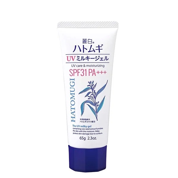 Sữa Dưỡng Thể Chống Nắng Dưỡng Trắng Da Hatomugi UV Care &amp; Moisturizing The UV Milky Gel SPF 31/PA+++ 65g tặng Cây Cọ vẻ môi nhiều màu đa năng