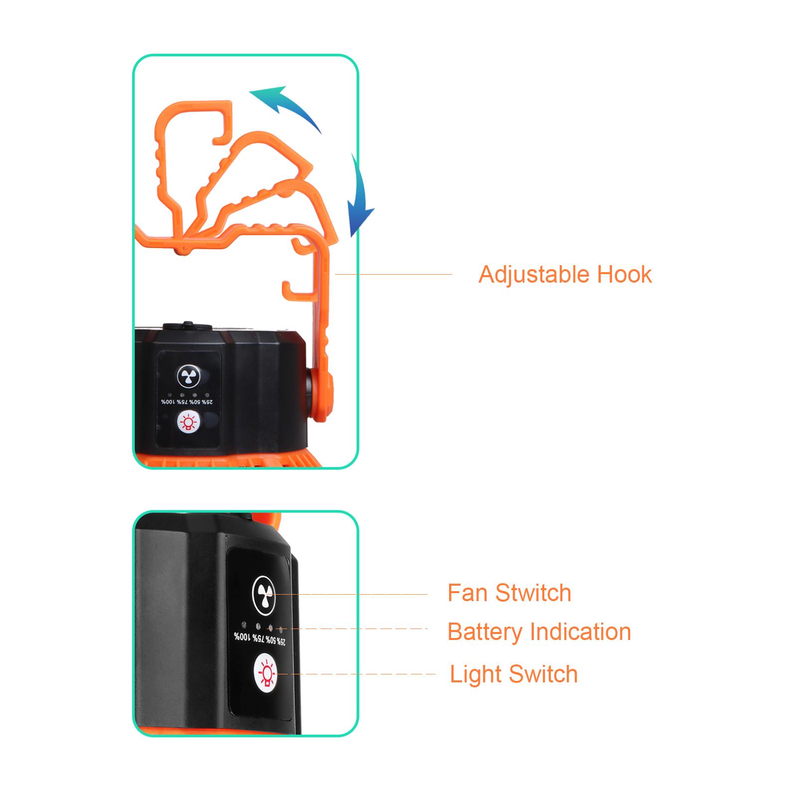Quạt Máy Cắm Trại Kèm Đèn Pin 2 Trong 1 Tiện Nghi Phù Hợp Hoạt Động Ngoài Trời