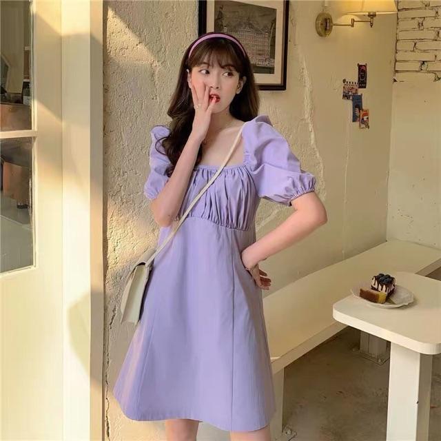 Đầm Nữ, Váy Đũi Tím Nhúm Ngực (có ảnh thật+video)