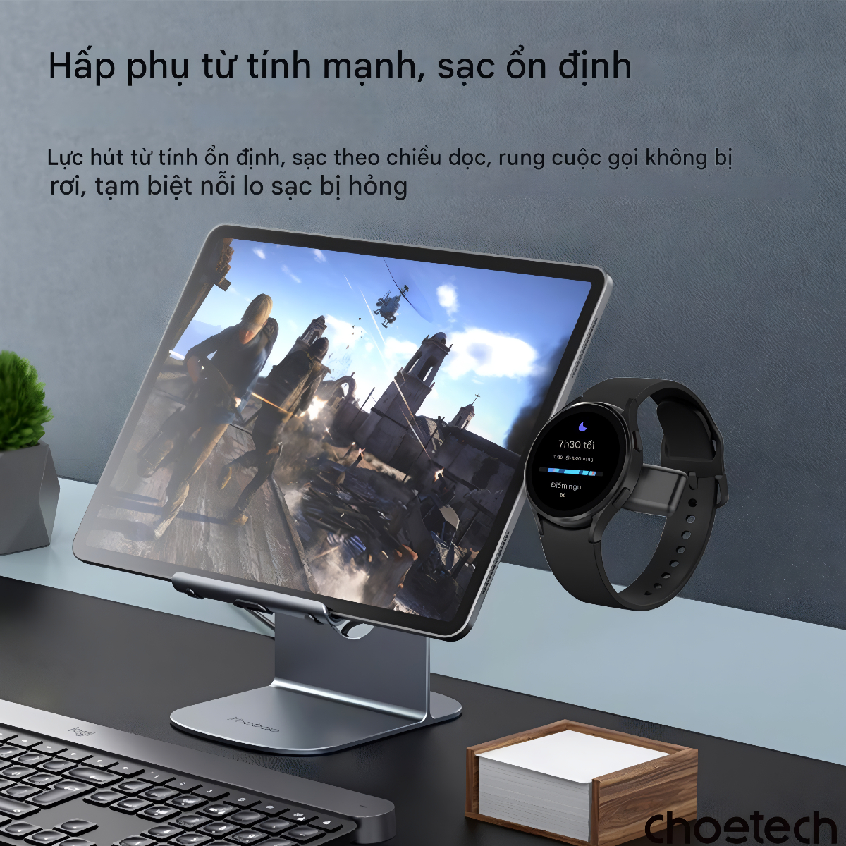 Sạc không dây đồng hồ đa năng Choetech T606-F với 2 đầu cắm Usb A + Type C - Hàng chính hãng