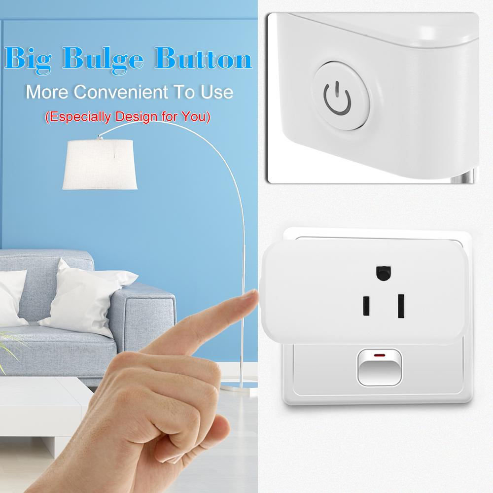 Mini WIFI Smart Socket Compact Size Rectangle Style with Bulgy On/Off Button Smart Alexa Outlet Support APP Remote Control Timing Function Voice Control for Amazon Alexa for Google Home/Nest IFTTT No Hub Required Smart Home Plug