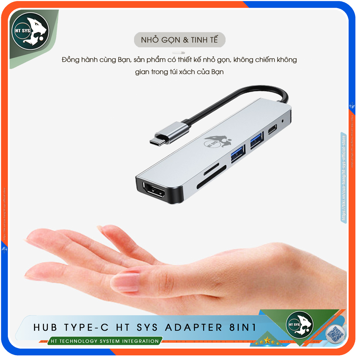 Hub USB 3.0 Và Hub Type C HT SYS Adapter 8in1 - Cổng Chia USB Mở Rộng Kết Nối Tốc Độ Cao Dành Cho Macbook, Laptop, PC - Hub Chuyển Đổi USB Type-C Hỗ Trợ Sạc Pin, Kết Nối Đa Năng ổ Cứng, Bàn Phím, Chuột, Máy In, Ổ Chia USB - Hàng Chính Hãng