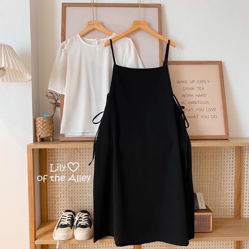 set váy yếm nơ eo