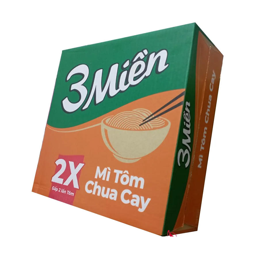 Hình ảnh Thùng 30 Gói Mì 3 Miền Tôm Chua Cay 65g