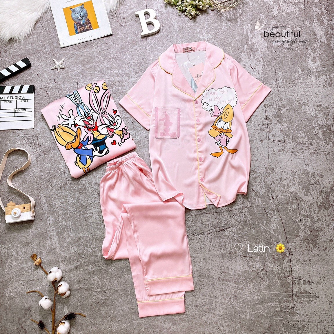 [HCM] (40-56kg) Đồ bộ pijama latin TNQD in 3D hoạt hình. doraemon - thỏ - caro - tim - ếch xanh - cún/chó