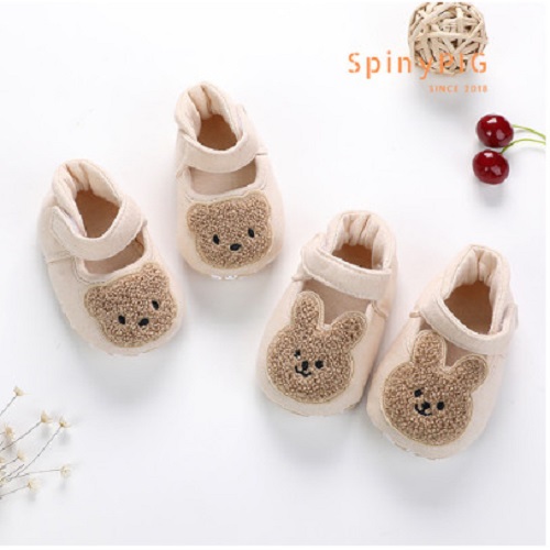 Giày tập đi cho bé, sandal tập đi đế da hình gấu, hình thỏ cho bé 0-18 tháng tuổi 100% cotton hữu cơ tự nhiên