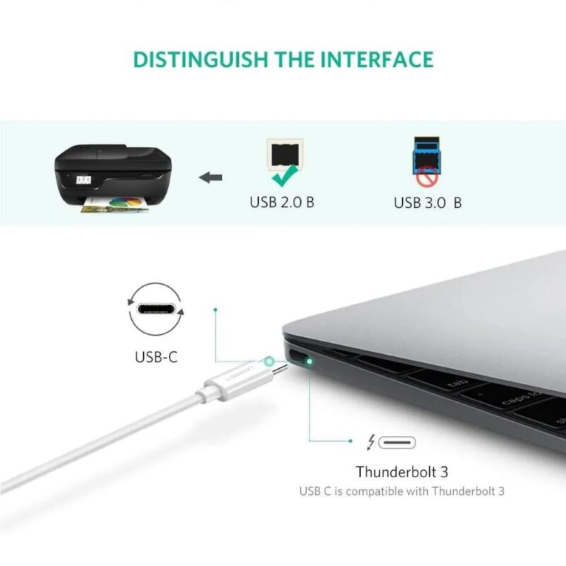 Ugreen UG40560Us241TK 1m màu trắng cáp USB Type C ra cổng máy in USB 2.0 Type B tốc độ cao - HÀNG CHÍNH HÃNG