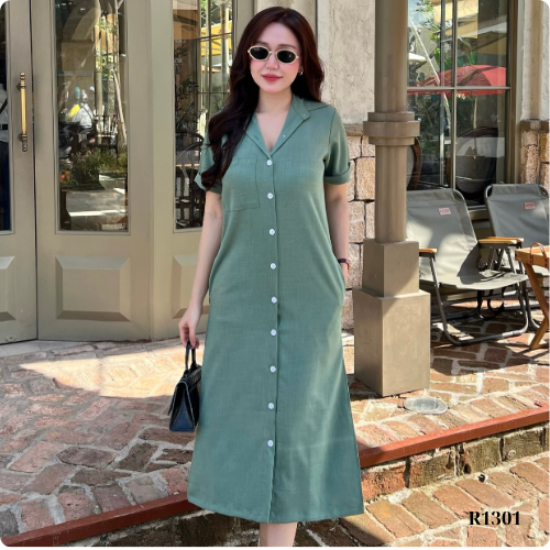 Đầm Linen Ruzimay Style Dáng Sơ Mi Dài R1300