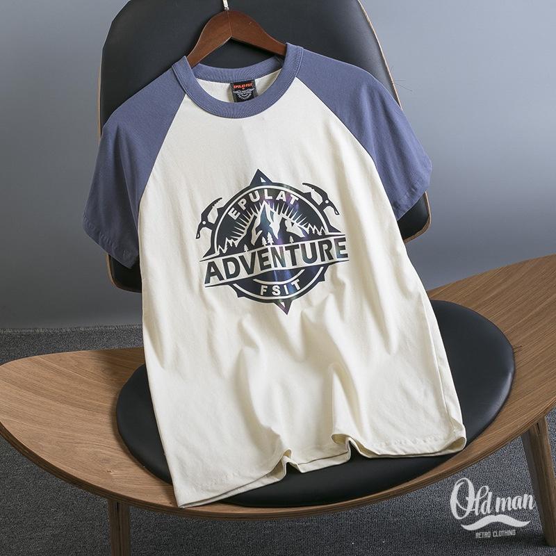 Áo Thun Cổ Tròn, Tay Áo Raglan In Hình Vintage, 100% Cotton, Áo Phông Tay Đùi Vải Mịn Phong Cách Classic, Retro OLDMAN