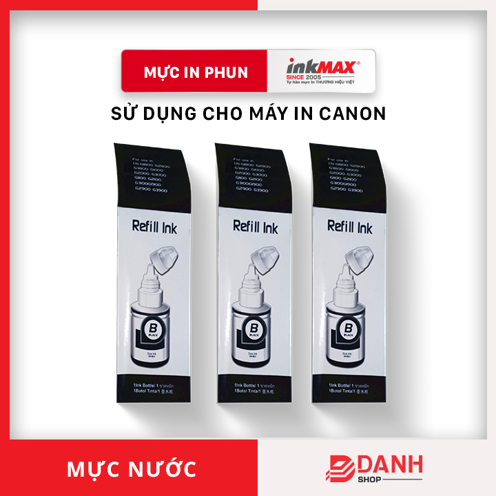 1 Màu Mực Nước Canon - Inkmax - Bk 135Ml Cym 70Ml - Mực Nước Dùng Cho Các Dòng Máy In Phun Canon G1800 2800 3800 1000 2000 3000 1100 2100 3100 1900 2900 3900 - Màu Đen Bk