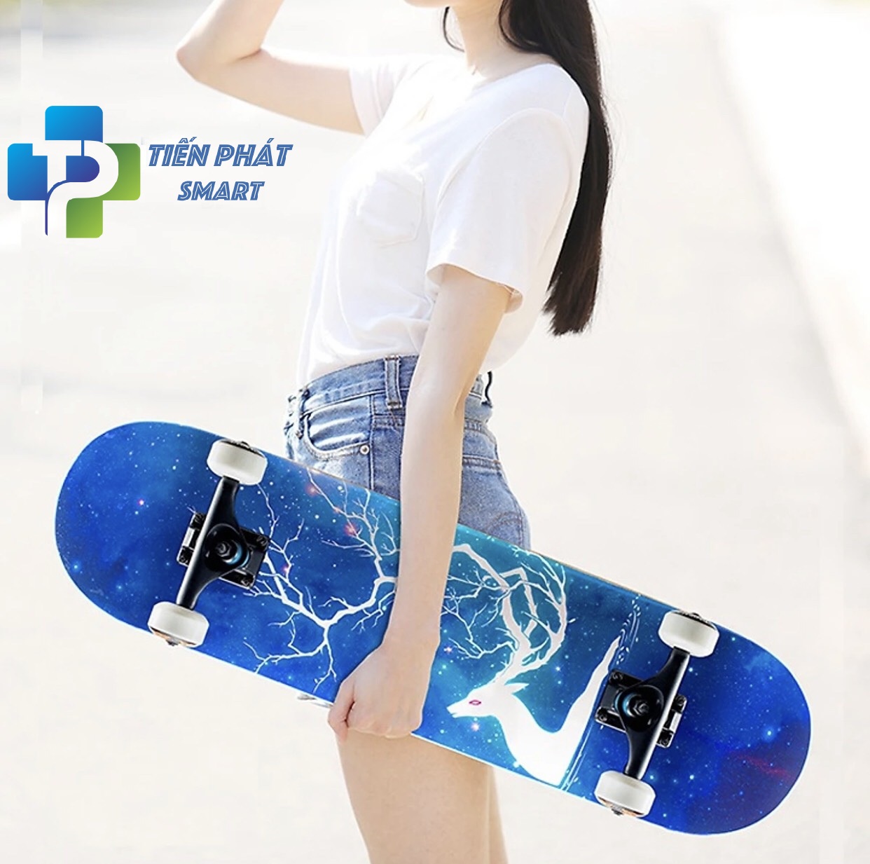 Ván Trượt Skateboard TP Tienphatsmart (Hình Lửa Xanh), - Ván Trượt  Mặt Nhám Chống Trơn Trượt, Gỗ Ép Tiêu Chuẩn, Ván Trượt Gỗ Tải trọng 150kg, Ván Trượt Gỗ Dành Cho Người Lớn Và Trẻ Em