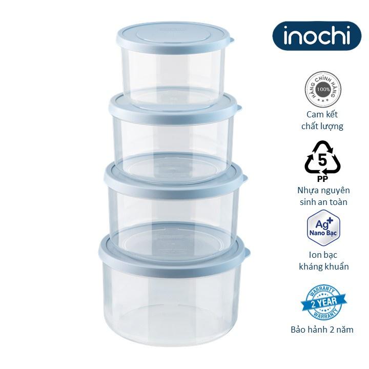 Bộ 4 hộp thực phẩm tròn Hokkaido 500-1000-1500-2500ml-inochi-chất lượng chuẩn Nhật Bản