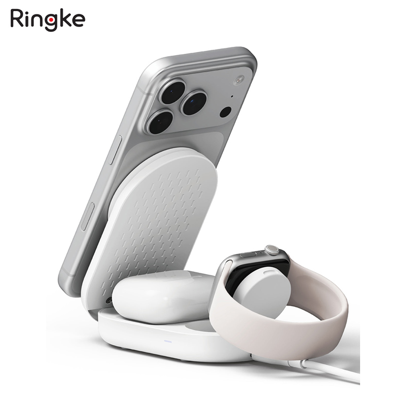 Đế sạc Ringke Stand Qi2 25W 3-in-1 Folding Magnetic Wireless Charger - Hàng Chính Hãng