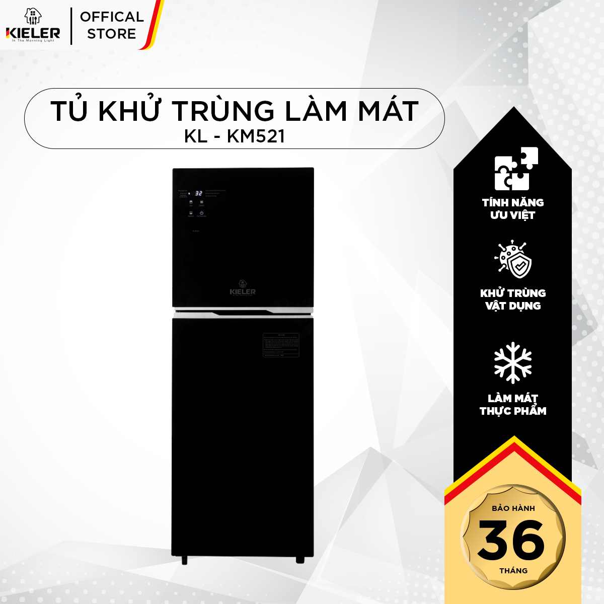 Tủ khử trùng Kieler KL-KM521 dung tích 160L, Tủ tiệt trùng tích hợp làm mát thực phẩm và khử trùng đồ dùng bếp - Hàng Chính Hãng