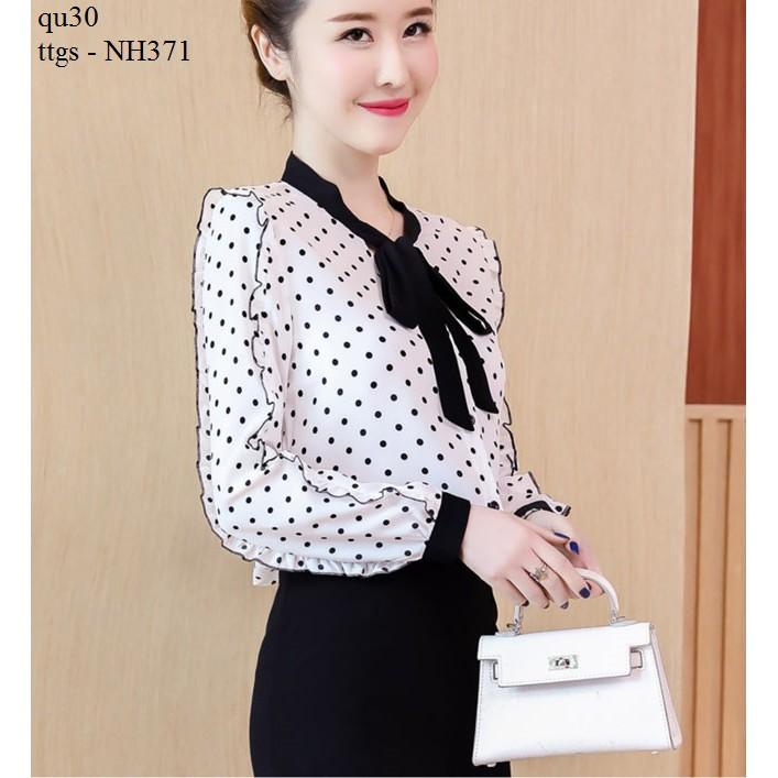 NH371 ÁO KIỂU CHẤM BI THẮT NƠ