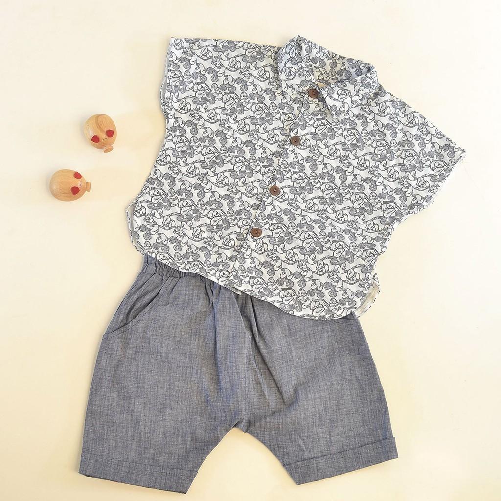 Áo sơ mi hình chuột Mickey màu xám cho bé trai và bé gái