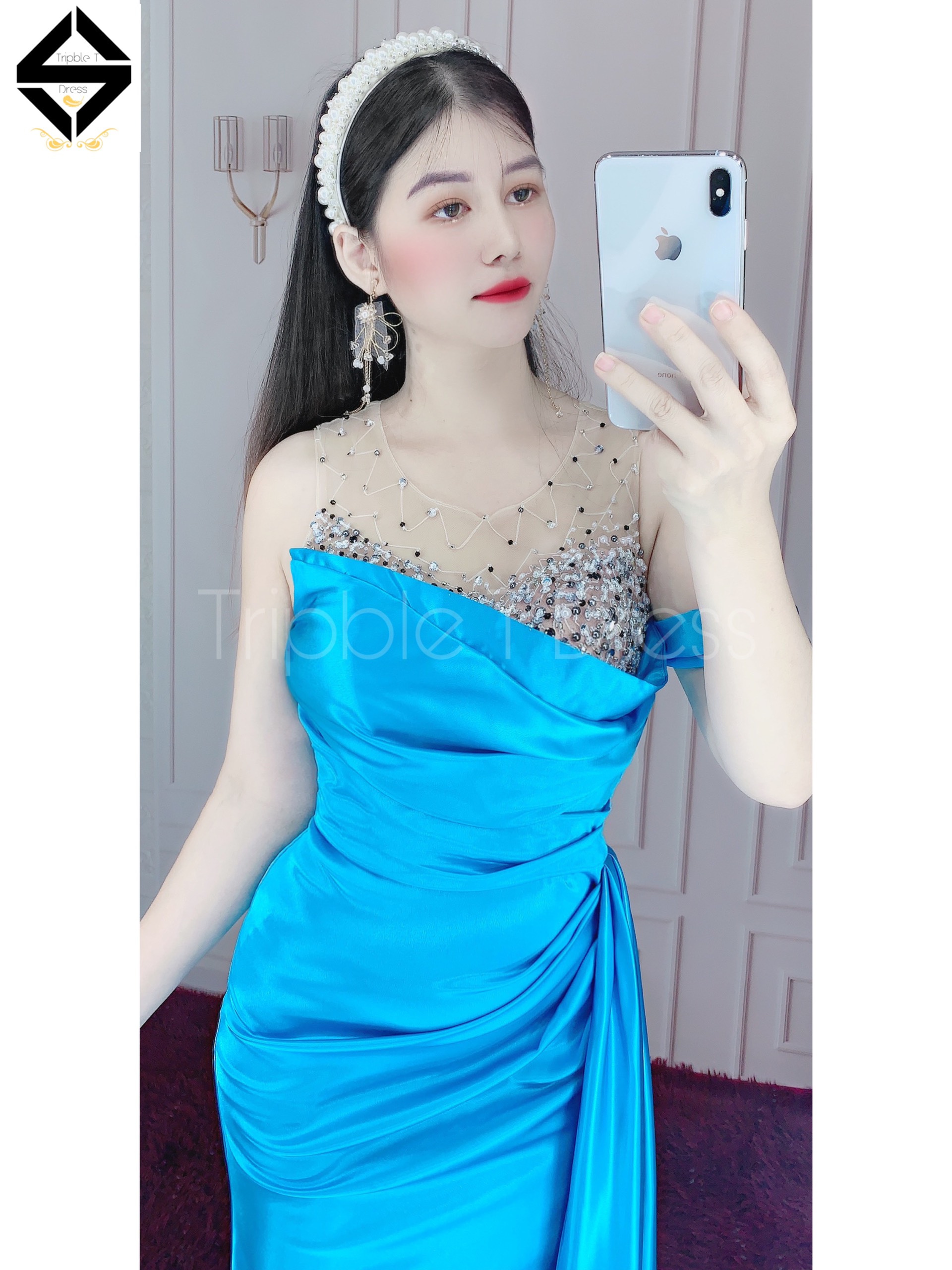 Đầm maxi body dạ hội kim sa rớt vai cao cấp TRIPBLE T DRESS - size M/L - MS142Y