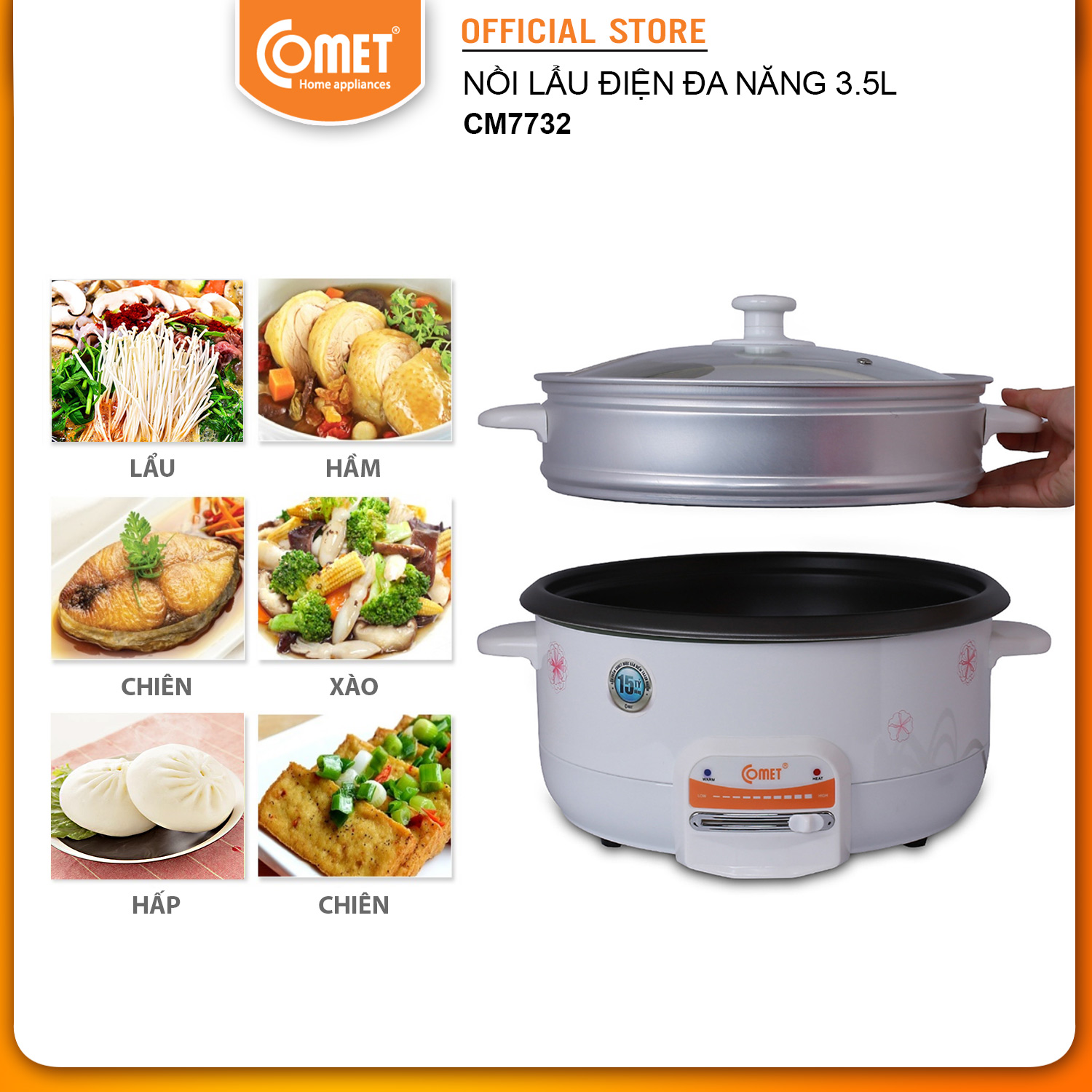 Lẩu Điện Comet CM7732 (3.5 Lít) - Hàng Chính Hãng