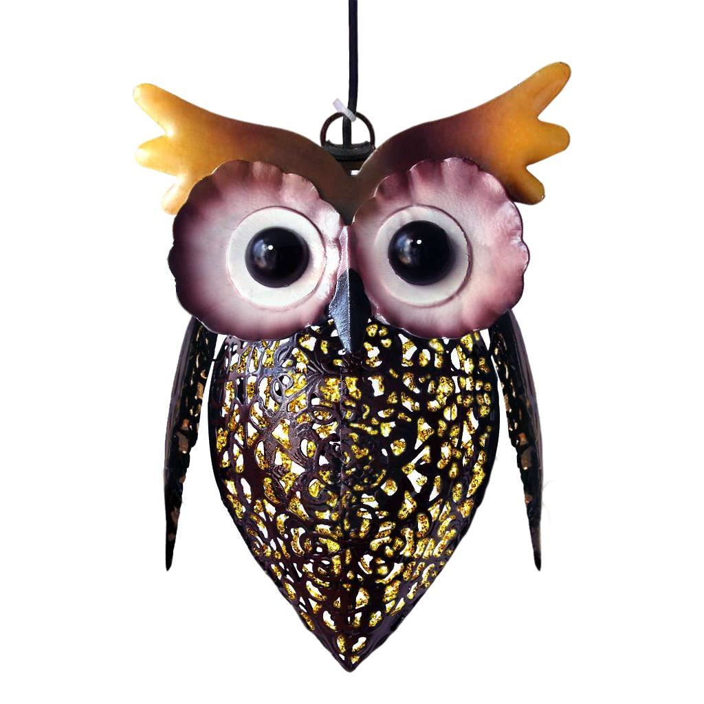 Iron Art Vintage Style Owl Solar Lights Hanging Lantern for Garden Yard Lawn