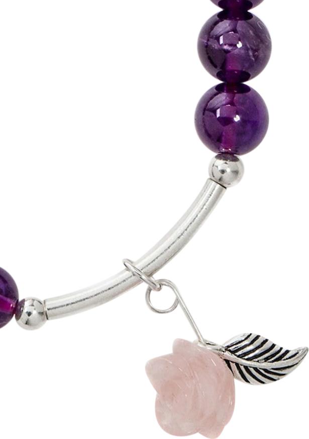 Vòng Thạch Anh Tím Mix Thạch Anh Hồng 8mm + Hoa Mẫu Đơn Ngọc Quý Gemstones VT145