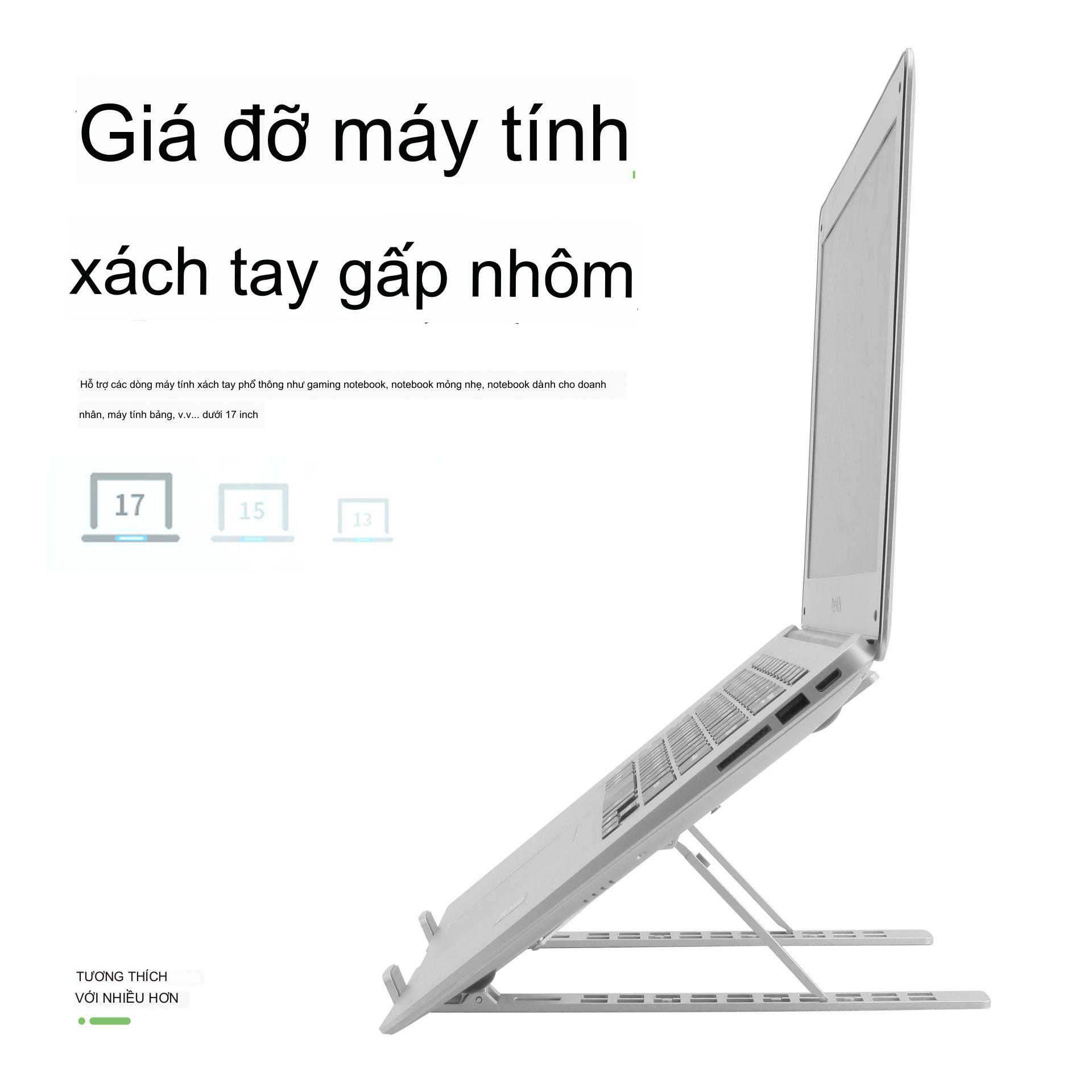 Giá Đỡ Laptop Hợp Kim Nhôm Cao Cấp Gấp Gọn Kèm Giá Đỡ Điện Thoại , Giúp Tản Nhiệt Laptop, Máy Tính Xách Tay. 10 Vị Trí Điều Chỉnh Góc Độ. Hàng Chính Hãng