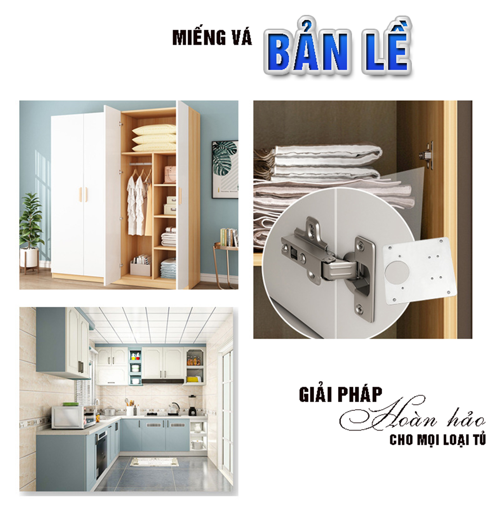 Miếng vá sửa chữa bản lề tủ bếp, tủ quần áo, các loại cánh tủ, thép không gỉ Tặng kèm 4 ốc chuyên dụng – Dan House