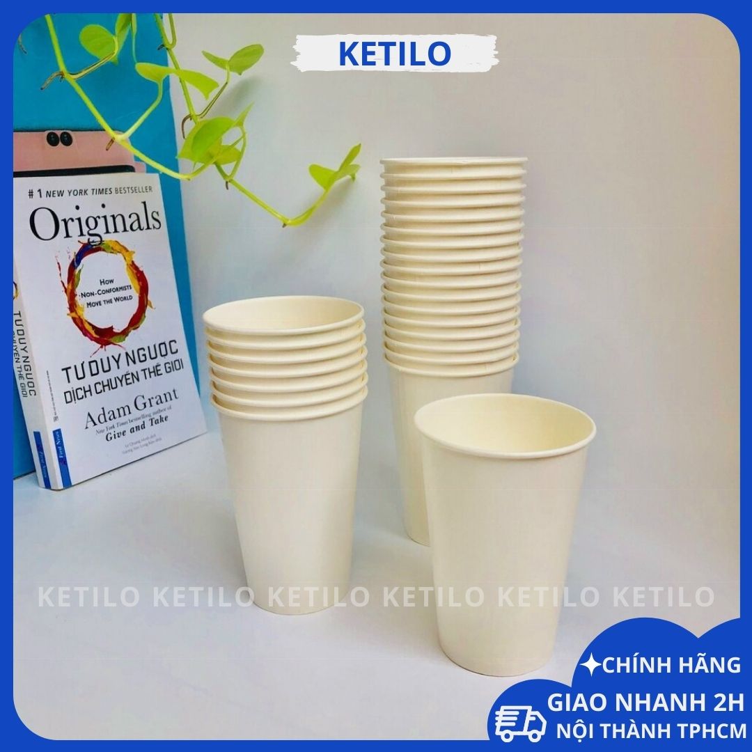 Bộ 40 Ly Giấy Dùng 1 lần KETILO Cao Cấp, Trắng Trơn, Cứng Cáp, An Toàn và Thân Thiện Môi Trường - HÀNG CHÍNH HÃNG LG003