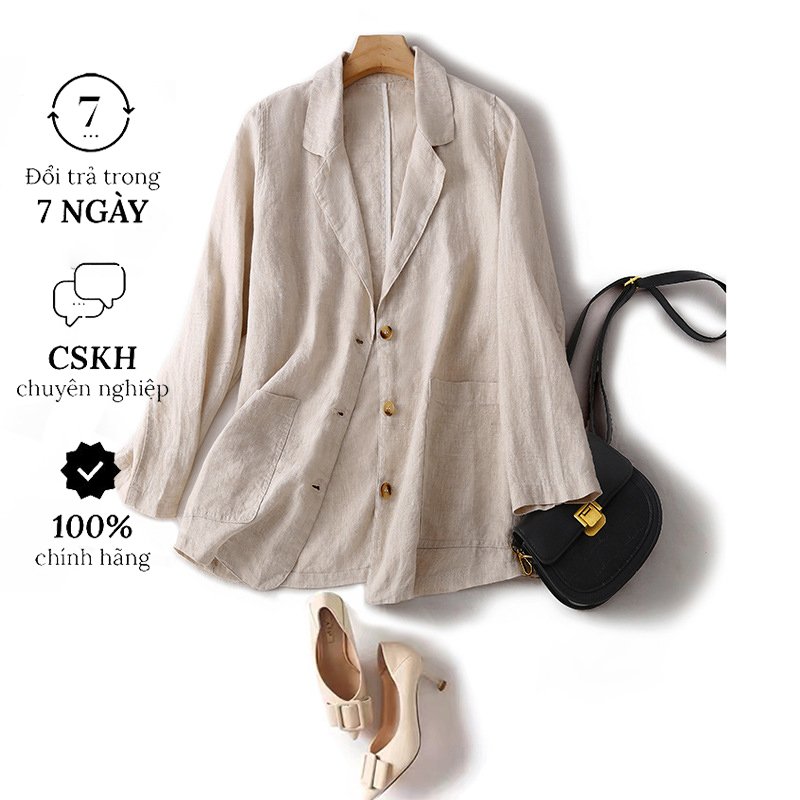 Hình ảnh Áo blazer nữ, áo khoác vest công sở đóng cúc, kiểu dáng cơ bản, chất linen bột đẹp CS04