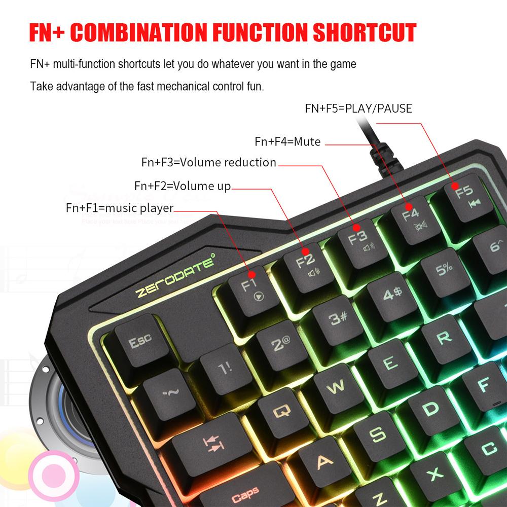 Bàn phím trò chơi một tay trực tuyến Đèn RGB tiện dụng Màu đen K7