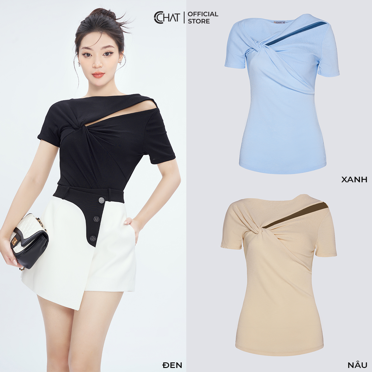 Áo Thun Kiểu Xoắn Bên Ngực Dáng Ôm Chất Vải Mềm Mịn Co Giãn 4 Chiều 53TNC2039OT
